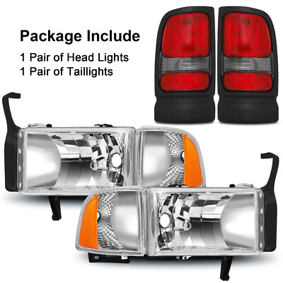 2PCS Headlights+2PCS Tail Lights For 1994-2002 Dodge Ram 1500 2500 3500 Lamps 