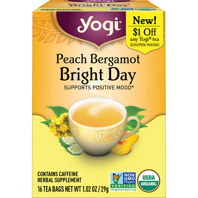 Yogi Tea - Peach Bergamot Bright Day Tea (4 Pack) Contains Caffeine 64 Tea Bags