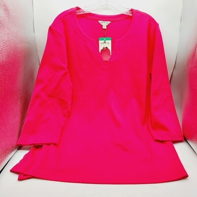 Orvis Ladies' Pima Cotton 3/4 Sleeve Tee Notch Neck T-Shirt Pink XL NWT