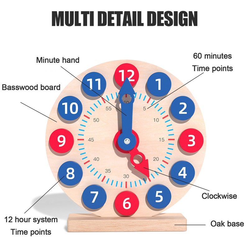 Kids Learning Clock Childrens Teaching Time Education Preschooler Aid Analogue