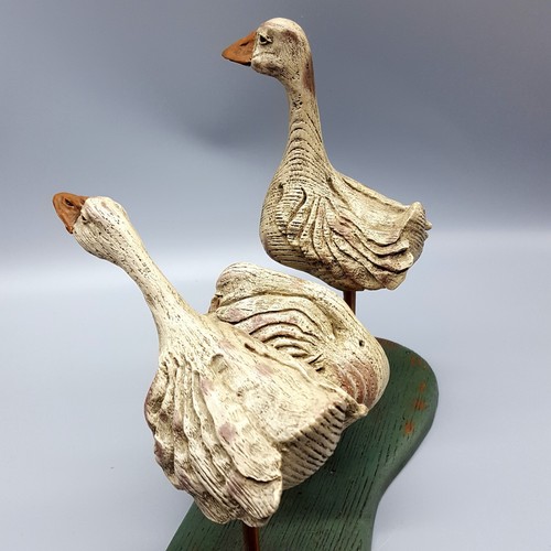 Gaggle of Garrulous Geese Statue VTG Folk Art Style Primitive Goose Decor AM1077