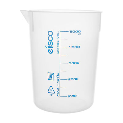 Premium 5000mL Beaker - Polypropylene Plastic, 500mL Graduations - Eisco Labs
