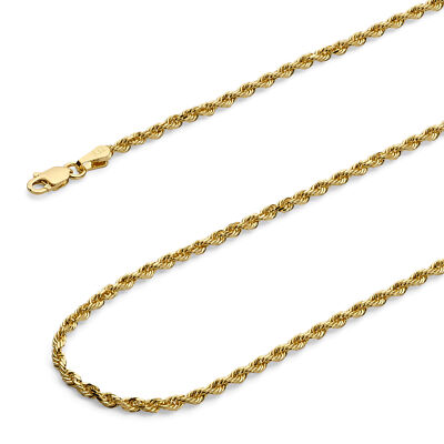 Pre-owned Wellingsale 14k Yellow Gold 2.5mm Hollow Rope Chain Necklace
