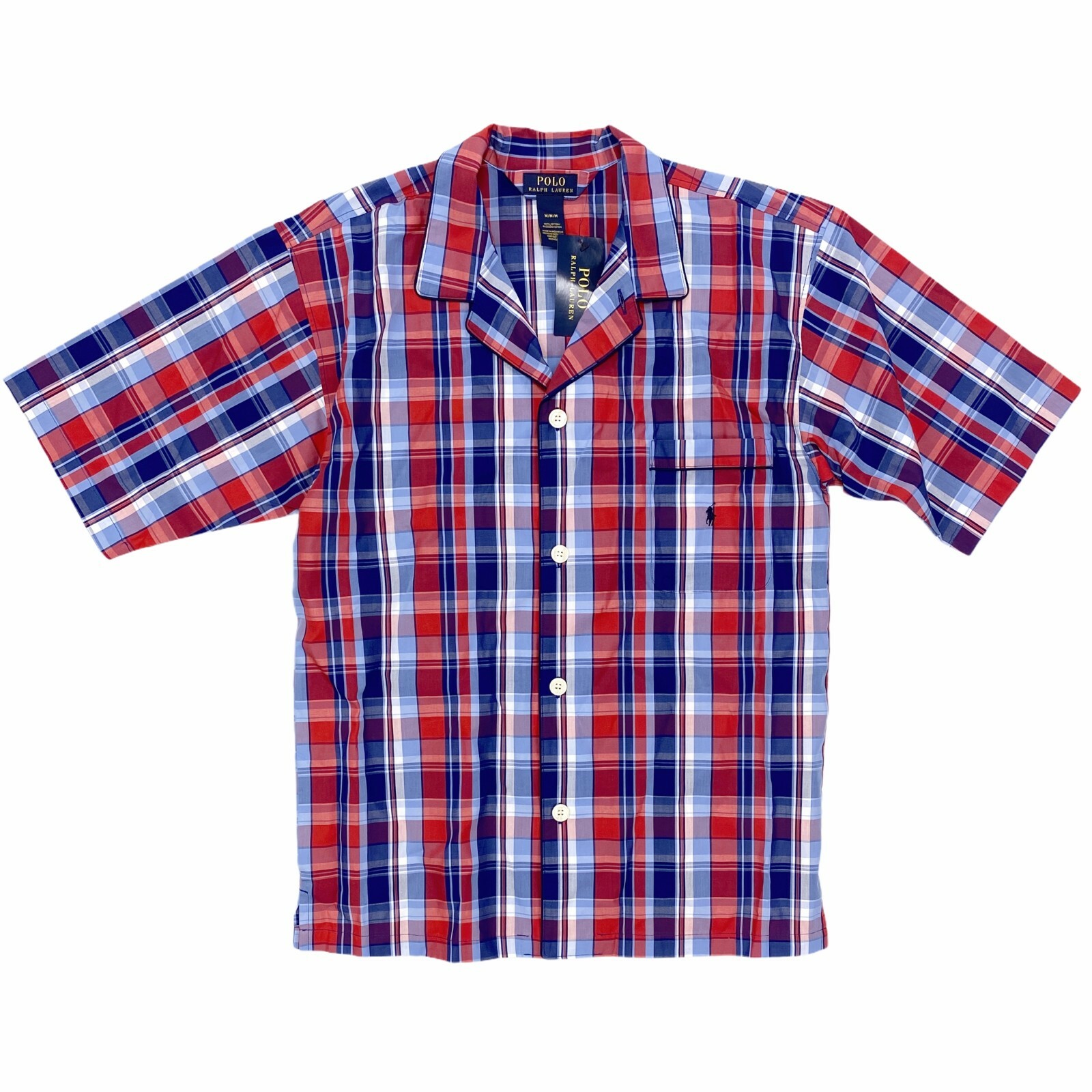 

Новая мужская пижамная рубашка Polo Ralph Lauren для сна, синяя, красная, в клетку, с коротким рукавом, Multicolor