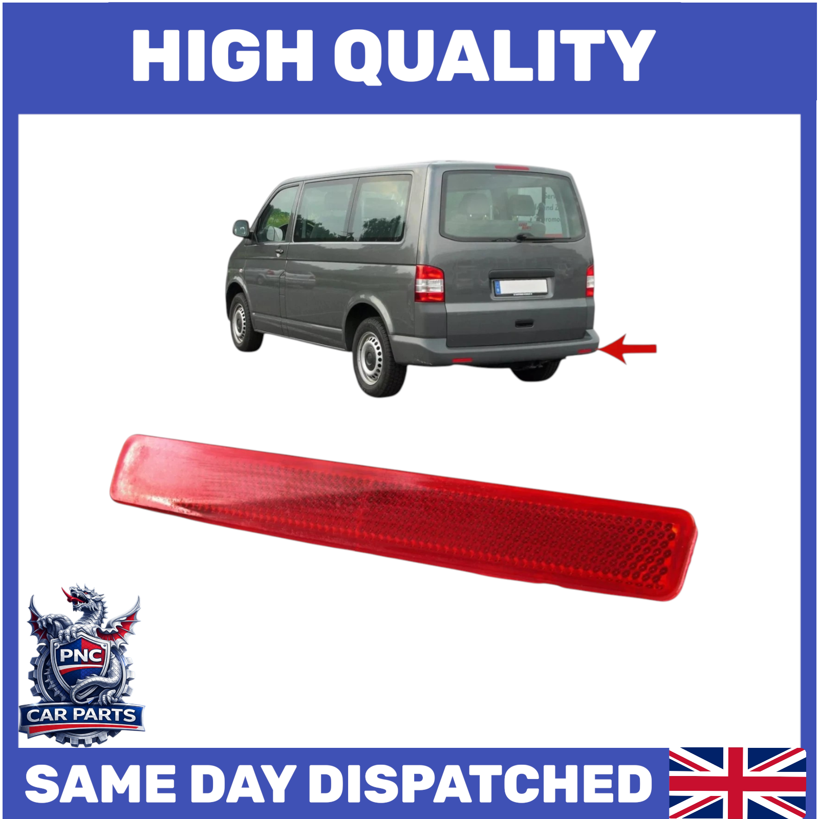FOR VW TRANSPORTER T5 REAR BUMPER TAILGATE REFLECTOR LIGHT LENS RIGHT 2003-2012