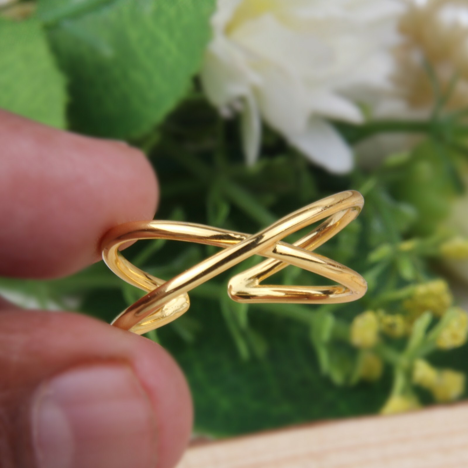 18k Gold Plated Criss Cross Ring 925 Sterling Silver X Cross