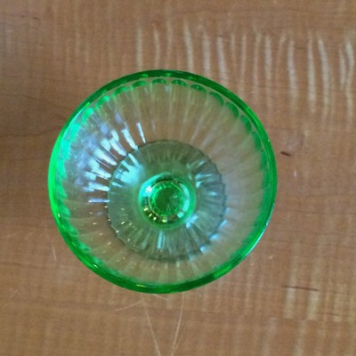 Vintage Green Vaseline Depression Glass Sherbert Dessert Footed Dish Optic Bowl
