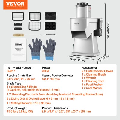 VEVOR Electric Vegetable Slicer 4 in 1 Food Cutter 200W Vegetable Chopper Dicer