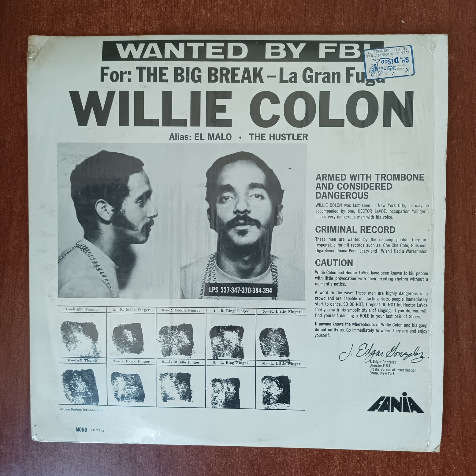 CD Willie Colon Wanted By FBI / The Big Break - La Gran Fuga PCD3708 Fania Records, P-Vin 未開封 /00110 Willie Colon - Wanted By FBI / The Big Break - La Gran Fuga