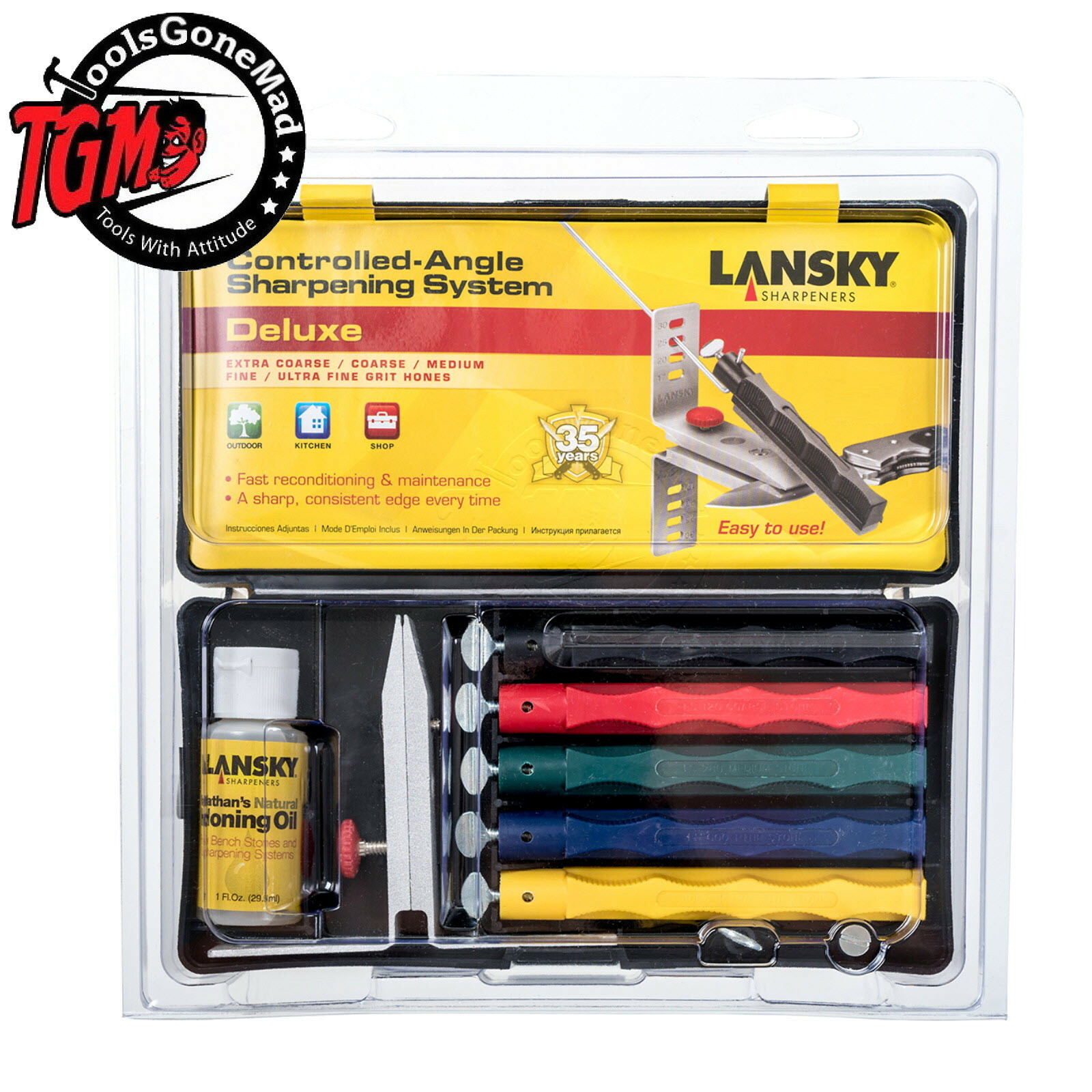 Lansky 5 Hone Stone Deluxe Controlled Angle Knife Sharpening System Set