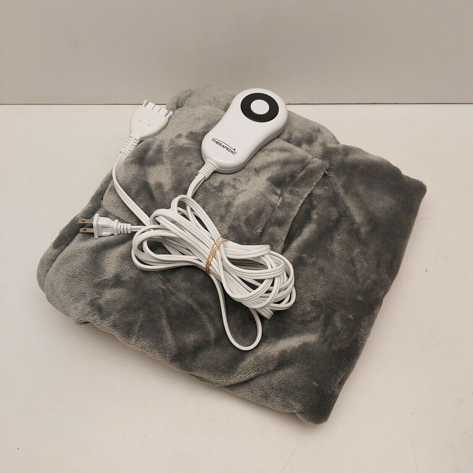 Therapedic Programmable Silky Plush Electric Heated Warming Blanket Full Ash
