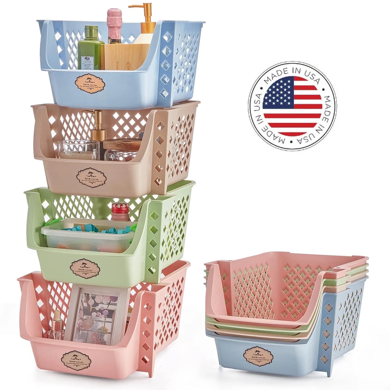 Storage Bins Set of 4, Plastic Storage Containers for Organiza...