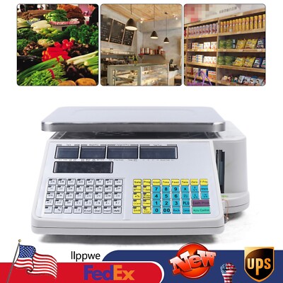Digital Scale Price Computing Retail Meat Weigh Scale Label Printer 30Kg/66lbs!
