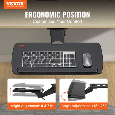 VEVOR Keyboard Tray Under Desk Ergonomic Pull out Keyboard/Mouse Tray 25x9.8 in