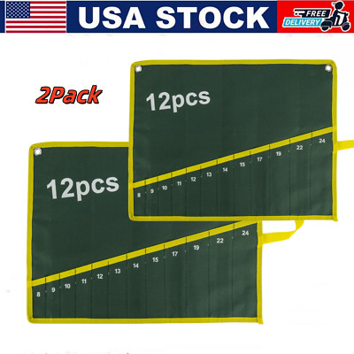2Pc Wrench Roll Up Pouch Wrench Organizer Bag, Durable Oxford Canvas Wrench Set