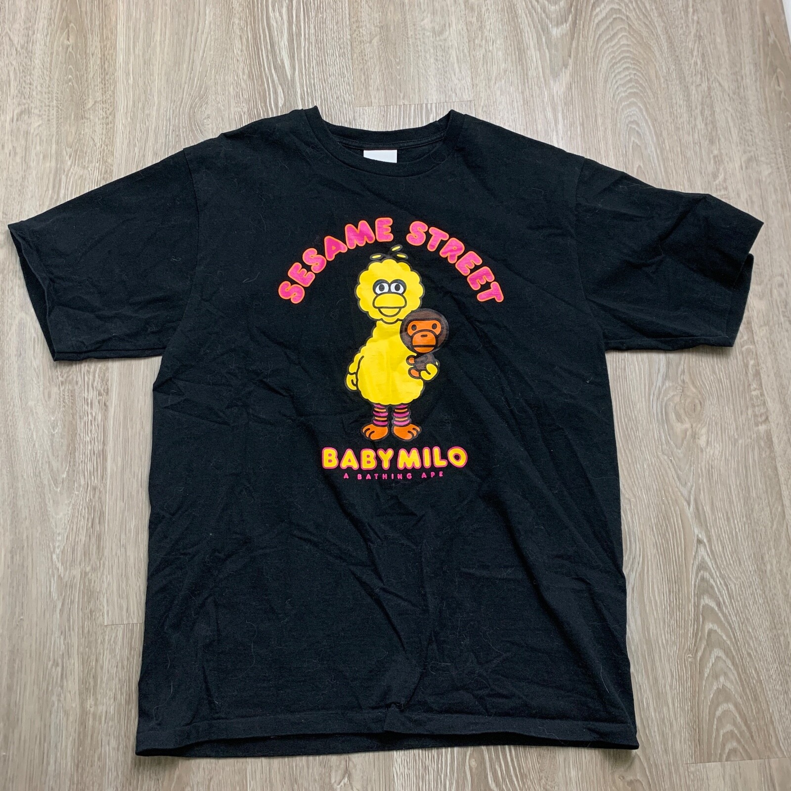 Футболка A Bathing Ape Bape Sesame Street Big Bird Baby Milo Black Yellow Mens XL