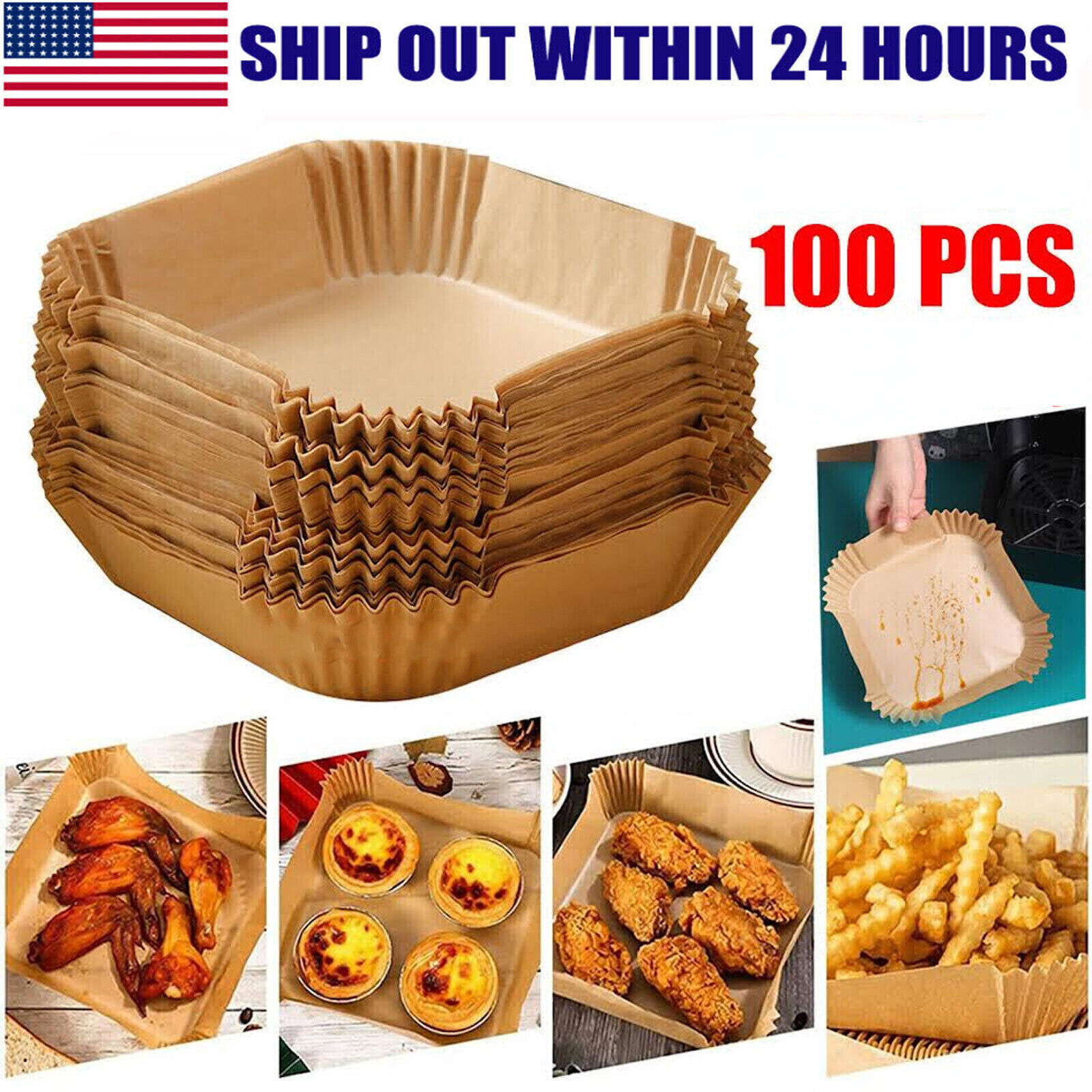 100PCS Air Fryer Liners Disposable Paper Liner For Roasting 