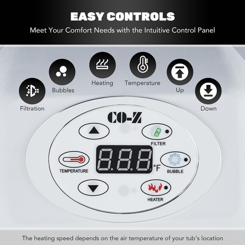 CO-Z Inflatable Hot Tub w Heater & 130 Massaging Jets 6 Person w Cover and Pump