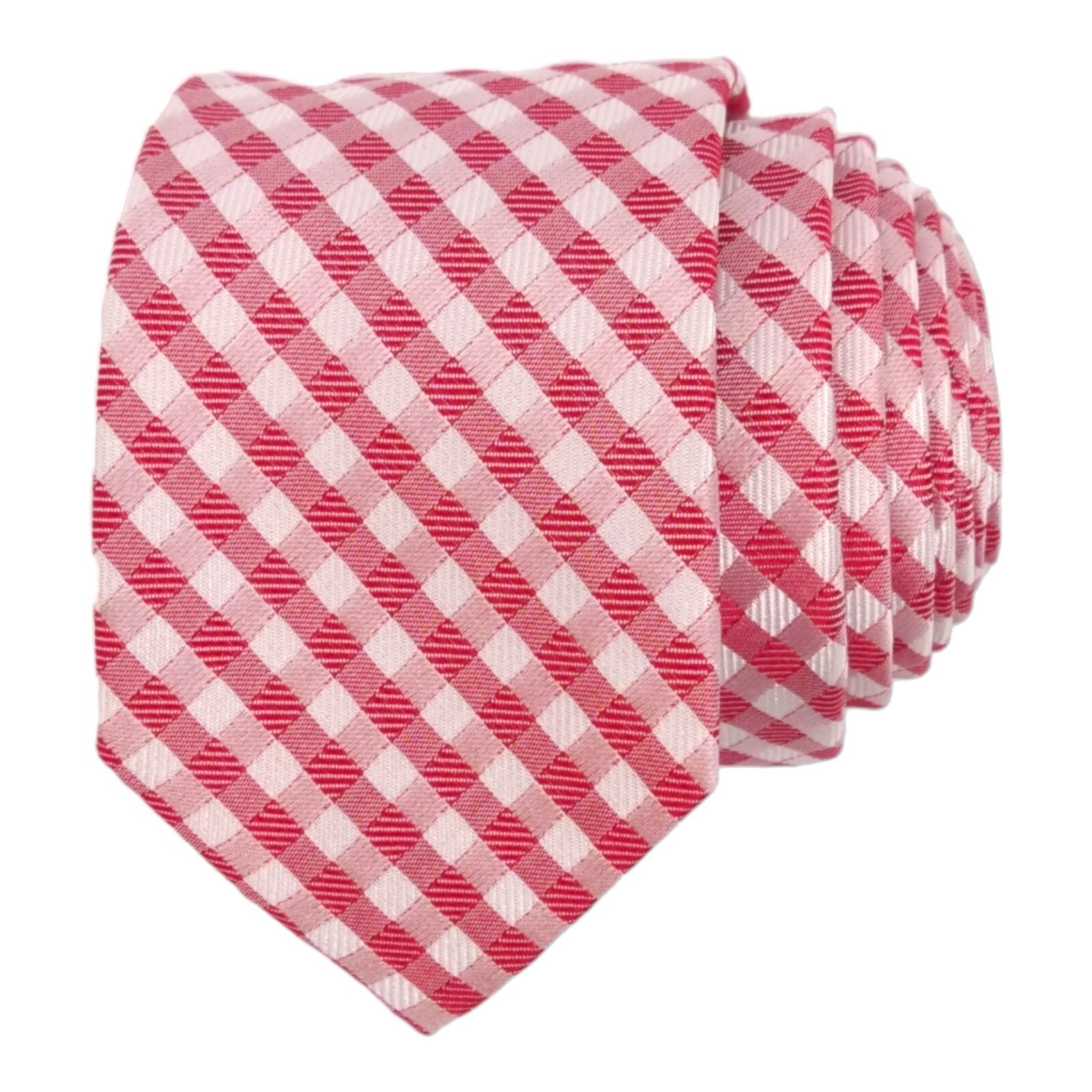 1901 Nordstrom Mens Slim Tie Silk Red Gingham Check Narrow Dress Suit Necktie