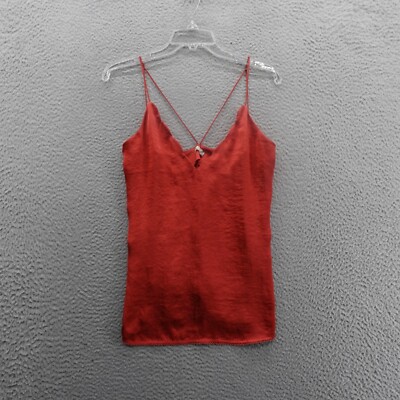 Free People Intimately Sensual Satin Tank Cami Small Red Womens Scalloped VNeck