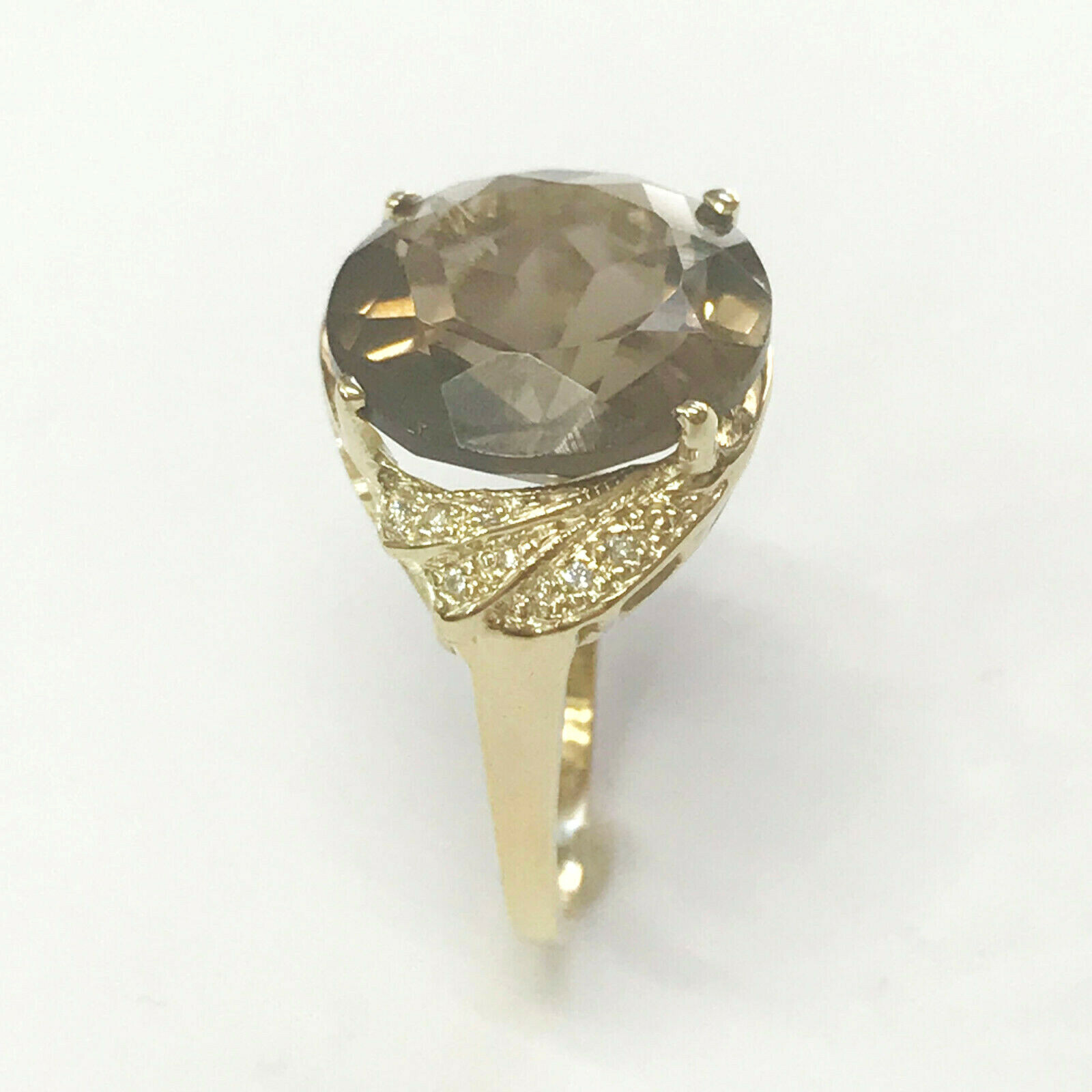 Pre-owned Jewelry By Arsa 5.3 Cttw Natural Real Smoky Quartz & Diamond Solid 14k Yellow Gold Cocktail Ring In Brown
