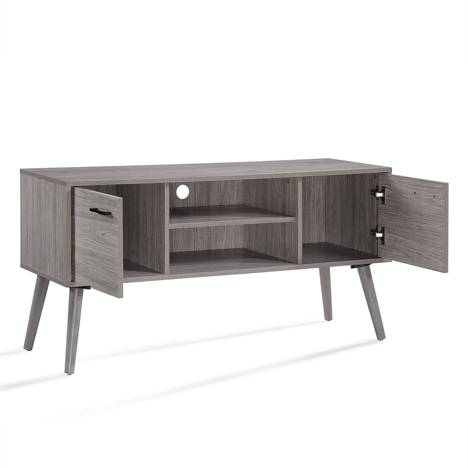 Fiberboard Side Console Conceal Players Devices Grey Oak