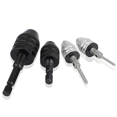 4Pcs Keyless Drill Chuck 1/4'' Hex Shank 1/8'' 1/16'' Round Shank Drill Bit Adapter
