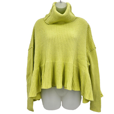 Free People Layer Cake Sweater Women's XS Oversized Lime Green Pullover