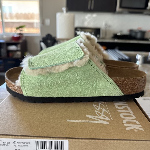 STUSSY Birkenstock Suede Shearling Slide Washed Green Solana