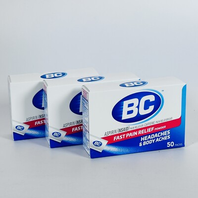 3 PACK - BC Headache & Body Ache Powder 50 ct. Fast Pain Relief Caffeine/Asprin