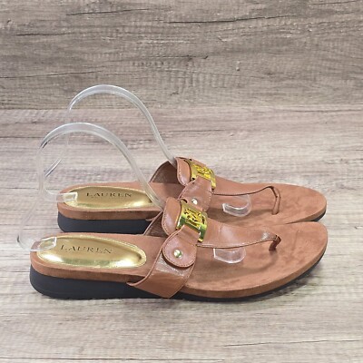 Lauren Ralph Lauren Lakin Women's Size 11B Brown Gold Leather Thong Sandals NEW