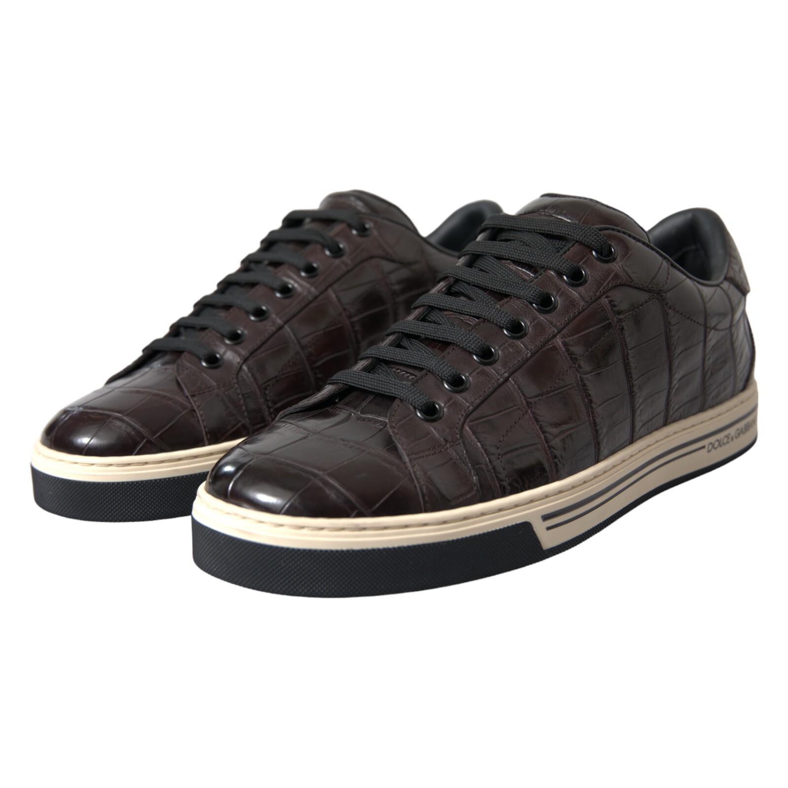 Pre-owned Dolce & Gabbana Shoes Sneakers Brown Croc Exotic Leather Mens Casual Eu39 / Us6