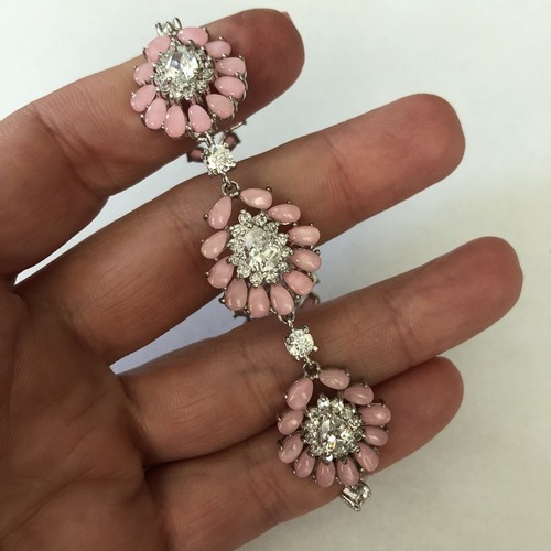 Beautiful Solid Sterling Silver Pink Gem Tennis Bracelet 22g, 7”