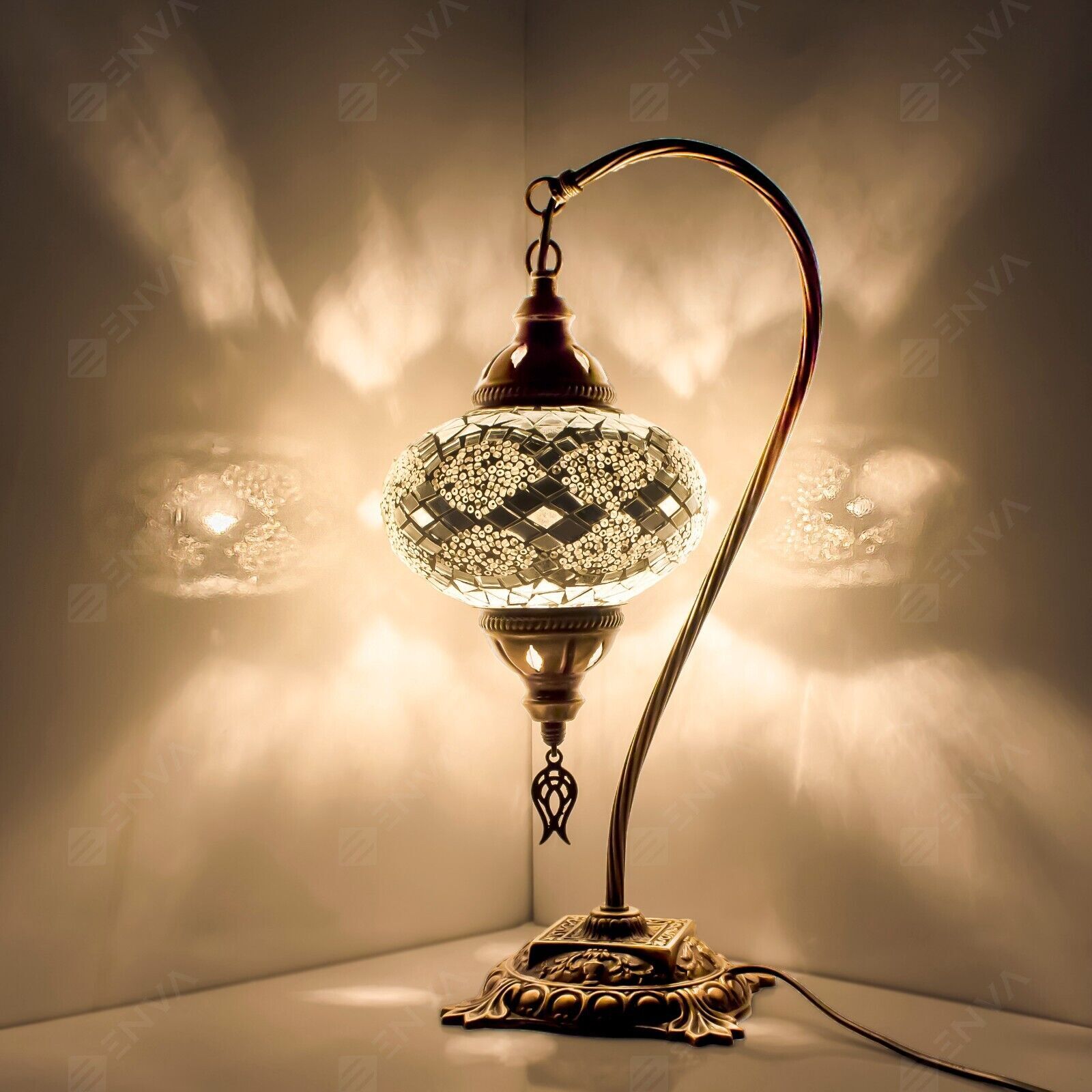Turkish Moroccan Handmade Swan Neck Mosaic Desk Table Lamp Light Large Globe - Picture 5 of 8