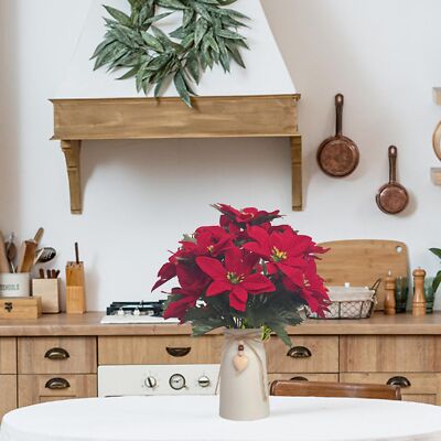 Artificial Red Poinsettia Christmas Flower Arrangement in Decorative White Va...