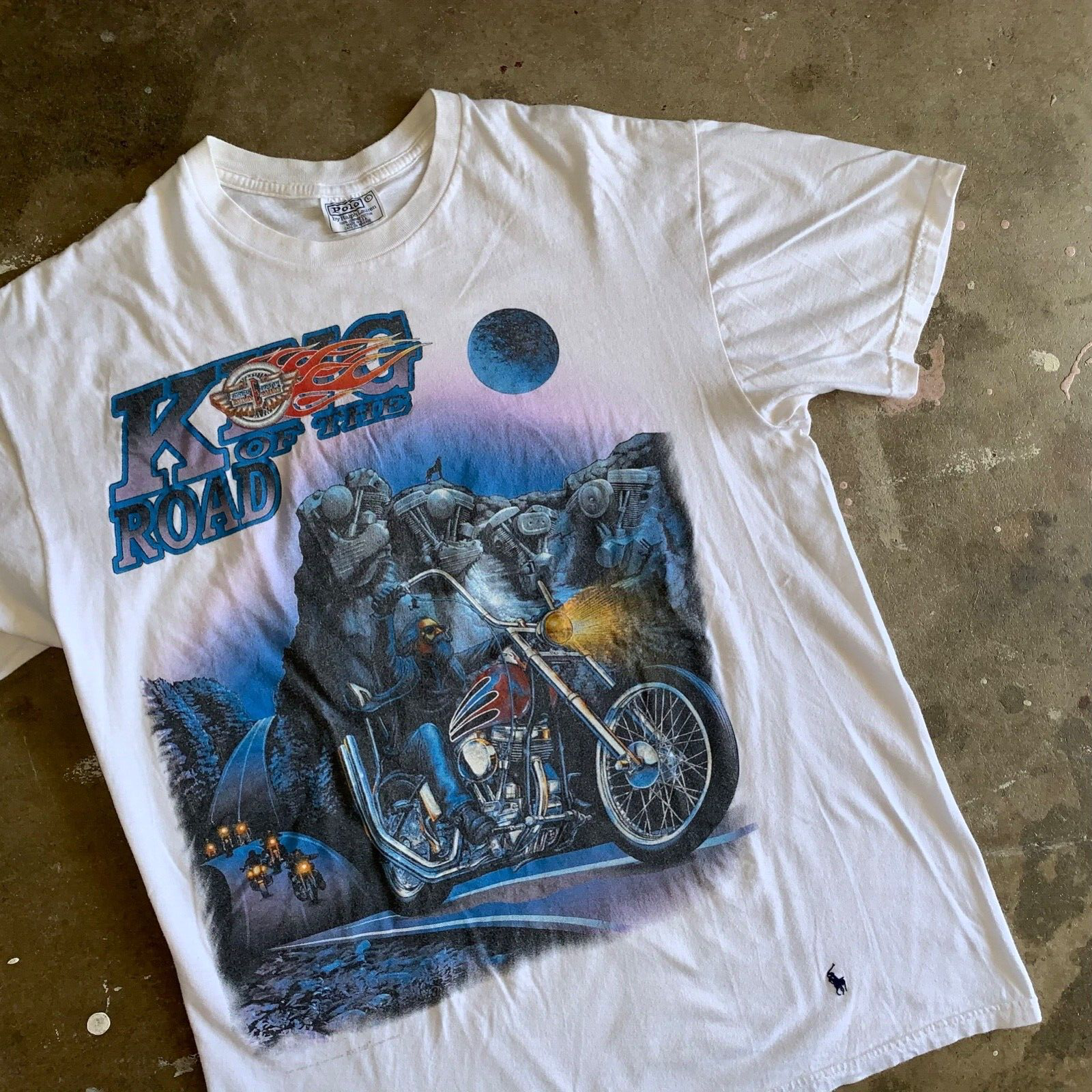 1997 VINTAGE 90s KING OF THE ROAD BIKER T-SHIRT SZ L HARLEY