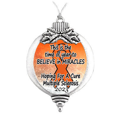 Multiple Sclerosis Awareness Believe 2023 Silver Bulb Christmas Ornament Gift