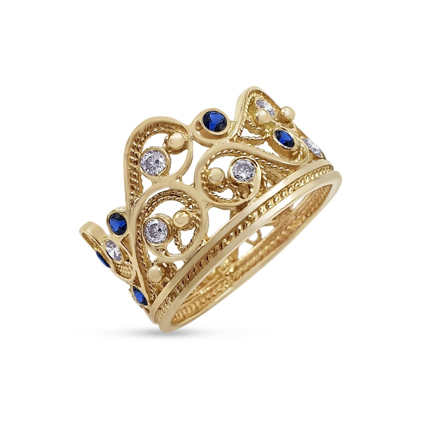 Pre-owned Handmade Deluxe 14k Yellow Gold Blue Sapphire Lavender Stone Filigree Crown Ring
