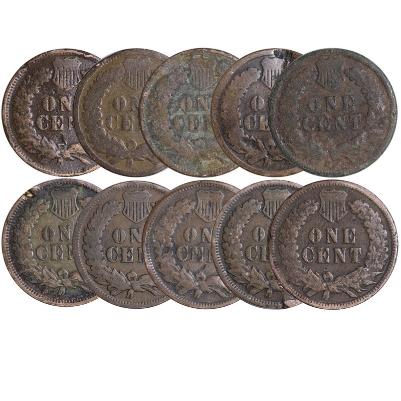 10 PC. LOT Indian Head Cent Pennies 1800'S + 1900'S  CULLS  JUNK  PROBLEM COINS