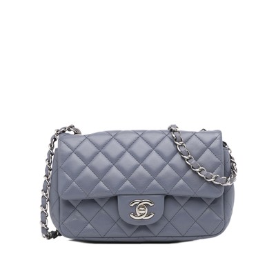 Authenticated Chanel Mini Rectangular Classic Lambskin Single Flap Gray