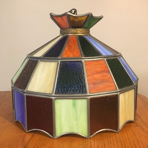 Vtg Antique Tiffany Style Stained Glass Light Lamp Shade Pool Table Bar Room