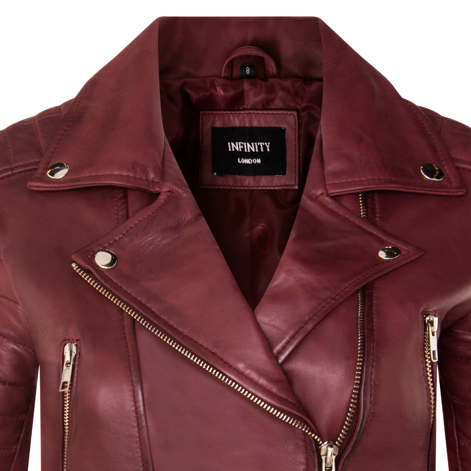 INFINITY LEATHER DAMEN KURZE JACKE KURZ KÖRPER GOTHIC WEINROT CHIC BIKER ECHTLEDER JACKE