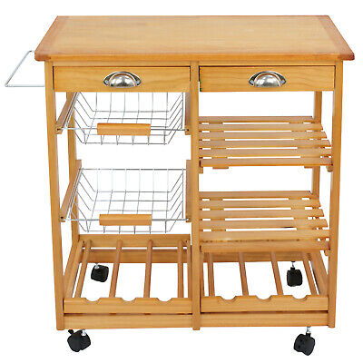 Rolling Kitchen Island Wood Kitchen Cart on Swivel Wheels with Storage Shelf 