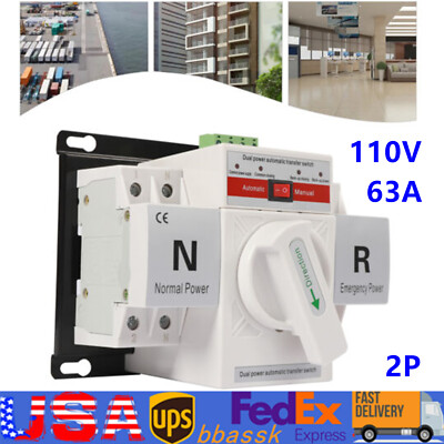 2P 63A Dual Power Automatic Transfer Switch 110V AC-33iB CB Level Toggle