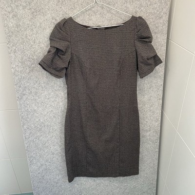 Target Dress Womens Size 10 Brown Houndstooth Pencil Puff Sleeve Office 8469
