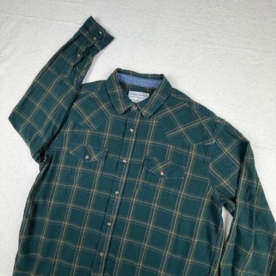 Cody James Mens Green Plaid Flannel Western Pearl Snap Shirt Large RN138823
