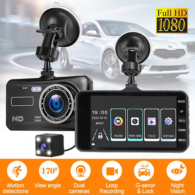 4'' Screen Dash Cam 1080P Dual Lens Car DVR Recorder Front and Rear Camera