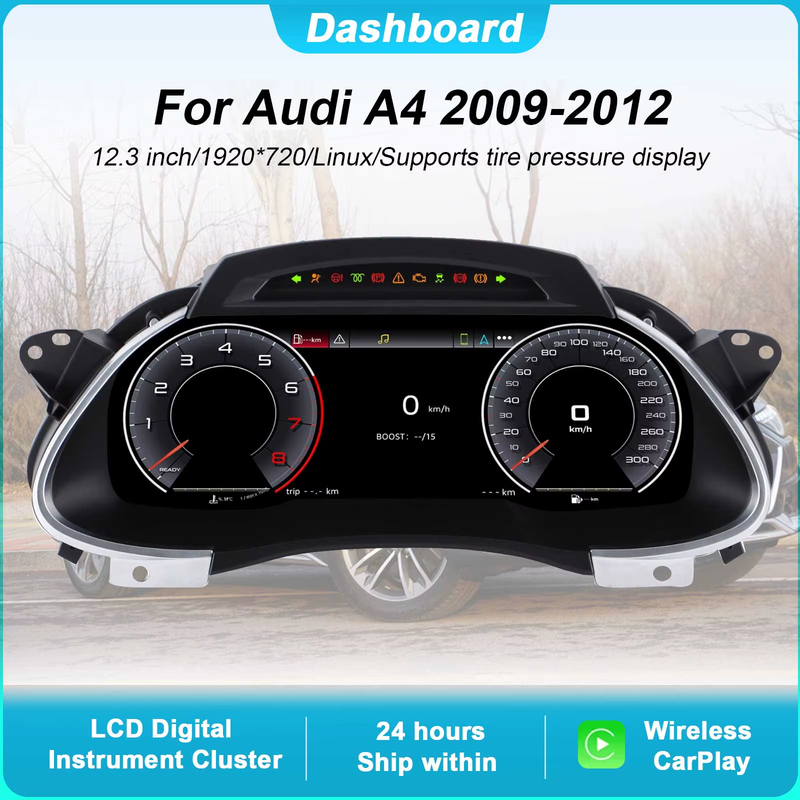 Digital Instrument Cluster For Audi A4 2009-2012 Speedometer 12.3”HD screen1920*