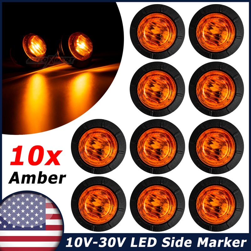 10 x Round 3/4" LED Side Marker Light 12V Orange Amber Indicator Truck Trailer