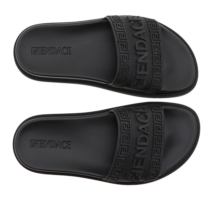 Pre-owned Fendi Fendace Men Slides Black Rubber 8x8340 Size 9 Us